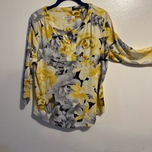 Womens Allison Daley Petites Floral 3/4 Sleeve Casual Top Blouse Sz PM